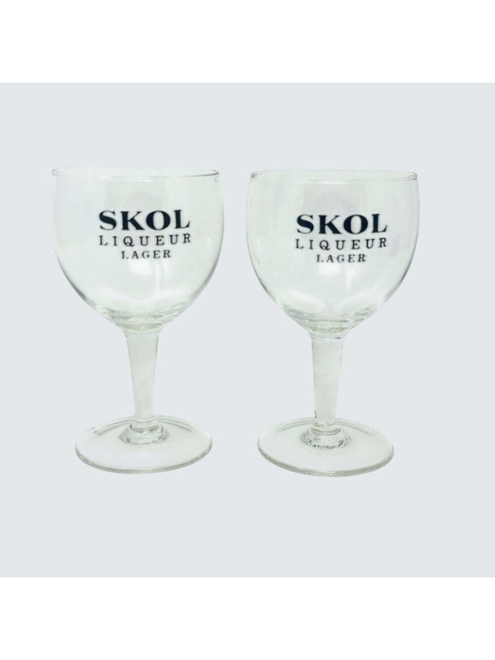 Vintage Skol Liqueur Lager Glasses Clear Short Stem Set of 2